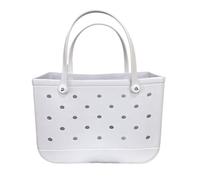 QXYOGO Beach Bag, Beach Bags for Women XL Beach Bag EVA Rubber Waterproof Travel Picnic Storage Basket Extra Large Women Shopping Handbag Jelly Beach Tote Bag(White,L(35x23x10cm))