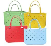 QXYOGO Beach Bag, Beach Bags for Women XL Beach Bag EVA Rubber Waterproof Travel Picnic Storage Basket Extra Large Women Shopping Handbag Jelly Beach Tote Bag(4pcs-B,L(35x23x10cm))