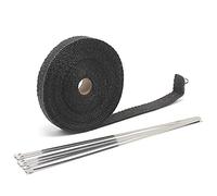 QXYOGO Exhaust Wrap Motorcycle, Exhaust Tape 25mm*5/10/15M Titanium Exhaust Heat Wrap Roll For Motorcycle Fiberglass Heat Shield Tape With Stainless Ties(15m black)
