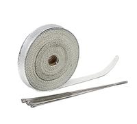 QXYOGO Exhaust Wrap Motorcycle, Exhaust Tape 25mm*5/10/15M Titanium Exhaust Heat Wrap Roll For Motorcycle Fiberglass Heat Shield Tape With Stainless Ties(15m silver)