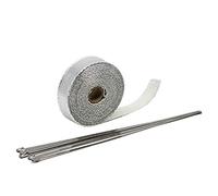 QXYOGO Exhaust Wrap Motorcycle, Exhaust Tape 5M/10M/15M Thermal Exhaust Header Pipe Tape Heat Insulating Wrap Tape Fireproof Cloth Roll With Durable Steel Ties Kit(25mm 15M Silver)