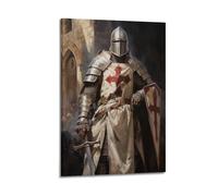 QXYUIN Catholic Posters Battle Worn Crusader with Sword And Shield in A Dimly Lit Scene Poster Wall Art Canvas Aesthetic Decorative Painting for Room 12x18inch(30x45cm) Frame-style