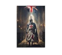 QXYUIN Catholic Posters Crusader Standing in A Church with A Union Jack Flag Above Poster Wall Art Canvas Aesthetic Decorative Painting for Room 12x18inch(30x45cm) Unframe-style