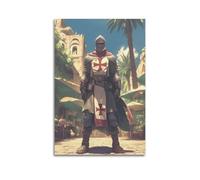 QXYUIN Catholic Posters Crusader Standing in A Mediterranean Style Town Embodying Vigilance Poster Wall Art Canvas Aesthetic Decorative Painting for Room 24x36inch(60x90cm) Unframe-style
