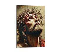 QXYUIN Jesus Realist Style with Thorn Crown Poster Wall Art Canvas Aesthetic Decorative Painting for Room 16x24inch(40x60cm) Frame-style
