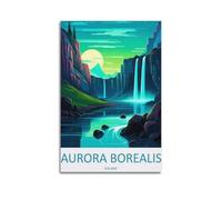 QXYUIN Landscape Poster Iceland, Aurora Borealis And Waterfalls.jpg Poster Wall Art Canvas Aesthetic Decorative Painting for Room 08x12inch(20x30cm) Unframe-style