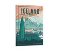 QXYUIN Landscape Poster Iceland Reykjavik, Church And Snowy Mountains.jpg Poster Wall Art Canvas Aesthetic Decorative Painting for Room 20x30inch(50x75cm) Frame-style