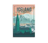 QXYUIN Landscape Poster Iceland Reykjavik, Church And Snowy Mountains.jpg Poster Wall Art Canvas Aesthetic Decorative Painting for Room 12x18inch(30x45cm) Unframe-style