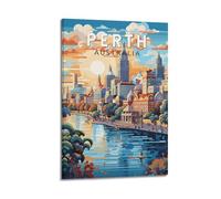 QXYUIN Travel Poster Australia, Perth Cityscape by The River.jpg Poster Wall Art Canvas Aesthetic Decorative Painting for Room 20x30inch(50x75cm) Frame-style