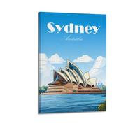 QXYUIN Travel Poster Australia, Sydney Opera House Cartoon Style.jpg Poster Wall Art Canvas Aesthetic Decorative Painting for Room 24x36inch(60x90cm) Frame-style
