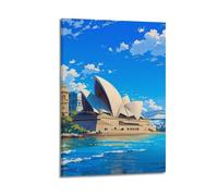 QXYUIN Travel Poster Australia, Sydney Opera House in Anime Style.jpg Poster Wall Art Canvas Aesthetic Decorative Painting for Room 24x36inch(60x90cm) Frame-style