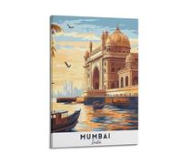 QXYUIN Vintage Poster India, Gate of India, Mumbai And Birds.jpg Poster Wall Art Canvas Aesthetic Decorative Painting for Room 08x12inch(20x30cm) Frame-style
