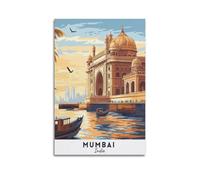 QXYUIN Vintage Poster India, Gate of India, Mumbai And Birds.jpg Poster Wall Art Canvas Aesthetic Decorative Painting for Room 08x12inch(20x30cm) Unframe-style