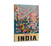 QXYUIN Vintage Poster India, Kashmir Lakeside with Blossoms.jpg Poster Wall Art Canvas Aesthetic Decorative Painting for Room 12x18inch(30x45cm) Frame-style