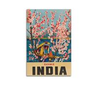 QXYUIN Vintage Poster India, Kashmir Lakeside with Blossoms.jpg Poster Wall Art Canvas Aesthetic Decorative Painting for Room 16x24inch(40x60cm) Unframe-style