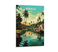 QXYUIN Vintage Poster India, Kerala Backwater Villages.jpg Poster Wall Art Canvas Aesthetic Decorative Painting for Room 08x12inch(20x30cm) Frame-style