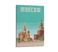 QXYUIN Vintage Poster Moscow Russia, Red Square Landmarks.jpg Poster Wall Art Canvas Aesthetic Decorative Painting for Room 16x24inch(40x60cm) Frame-style