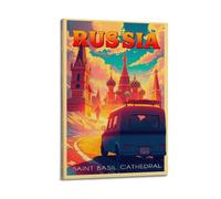 QXYUIN Vintage Poster Russia, Road Trip to Saint Basil Cathedral.jpg Poster Wall Art Canvas Aesthetic Decorative Painting for Room 16x24inch(40x60cm) Frame-style