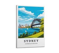 QXYUIN Vintage Poster Sydney, Harbour Bridge & Opera House.jpg Poster Wall Art Canvas Aesthetic Decorative Painting for Room 24x36inch(60x90cm) Frame-style