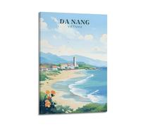 QXYUIN Vintage Travel Da Nang Vietnam Beach.jpg Poster Wall Art Canvas Aesthetic Decorative Painting for Room 20x30inch(50x75cm) Frame-style
