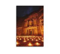 QXYUIN Vintage Travel Petra Jordan, Candlelit Treasury at Night.jpg Poster Wall Art Canvas Aesthetic Decorative Painting for Room 20x30inch(50x75cm) Unframe-style