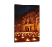 QXYUIN Vintage Travel Petra Jordan, Candlelit Treasury at Night.jpg Poster Wall Art Canvas Aesthetic Decorative Painting for Room 20x30inch(50x75cm) Frame-style