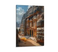 QXYUIN Vintage Travel Petra Jordan, Crowded Treasury Plaza.jpg Poster Wall Art Canvas Aesthetic Decorative Painting for Room 20x30inch(50x75cm) Frame-style