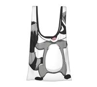 QXYZPYZYLD Cartoon Cute Raccoon Print Fold Eco-Friendly Shopping Bags For Groceries, Travel & Everyday Use, Black, One Size