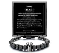 Qyalie Adjustable To My Man Bracelet- Straighten Your Crown for Boyfriend Husband, Adjustable Bead Men's Stainless Crown Anniversary Christmas Gifts for Men