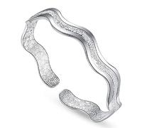 QYAQ Sterling Silver Bracelet For Women,Women 925 Silver Bracelet Fashion Wave Pattern Adjustable Cuff Bangle Friendship Bracelet Ladies Silver Jewellery Birthday Gifts For Sisters Friend Mom