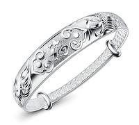 QYAQ Sterling Silver Bracelet For Women,Women 925 Sterling Silver Bracelet Adjustable Cuff Bangle Hand Carve Chinese Phoenix Bracelet Birthday Gifts For Sisters Friend Couples Mom