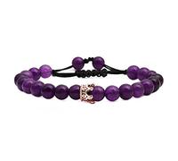 QYAQ Stone Bead Bracelet For Women,7 Chakras Natural Stone Bead Bracelet For Women Amethyst Bracelet Weave Adjustable Vintage Rose Gold Crown Bracelet Gift For Couples Girlfriend Mom