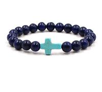QYAQ Stone Bracelet For Women,7 Chakra Natural Kyanite Stone Beads Bracelet Elasticity Blue Cross Bracelet Fashion Boho Yoga Lady Jewelry Gift For Girlfriend Mom
