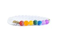 QYAQ Stone Bracelet For Women,7 Chakra Natural White Transparent Frosted Stone Bead Bracelet Elastic Silver Elephant Bangle Fashion Boho Yoga Lady Jewelry Gift Girlfriend Mom