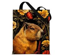 QYCFDXD Vintage Capybara Floral Canvas Tote Bag for Women Cute Capybara Dark Botanical Aesthetic Reusable Shoulder Bag for Grocery Shopping Travel Work Beach Totes