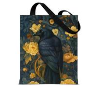 QYCFDXD Vintage Gothic Raven Canvas Tote Bag for Women Crow Dark Botanical Aesthetic Reusable Shoulder Bag for Grocery Shopping Travel Work Beach Totes