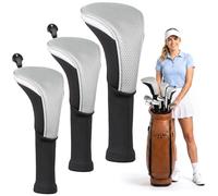 QYCHHJ Golf Club Head Covers for Fairway Woods Driver Hybrids, 3Pcs Long Neck Mesh Golf Club Headcovers Set with Interchangeable No. Tags 3 4 5 6 7 X