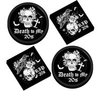 Qyeahkj 48pcs Dead to My 20s Birthday Decorations 30th Birthday Party Paper Plates and Napkins Death to My Twenties Tableware Dinnerware Decoration for Halloween Party Rip 20s Birth Supplies Serve 24