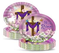 Qyeahkj 50 PCS He Is Risen Oval Paper Plates 11 Inch Large Disposable Spring Lily Floral Platters Jesus Cross Easter Party Dish Tray