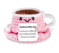 Qyeahkj Emotional Support Coffee Cup Positive Crochet Toy Knitted Doll with Encouragement Greeting Card Set Birthday Gifts for Women for Her Inspirational Idea for Girlfriend