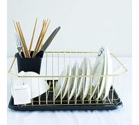 QYEURFOF Drain rack, Japanese Nordic Wood Iron Tableware Drain Rack Kitchen Storage Plate Dry Cleaning Filter Bowling Box rack(White)
