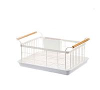 QYEURFOF Drain rack, Japanese Nordic Wood Iron Tableware Drain Rack Kitchen Storage Plate Dry Cleaning Filter Bowling Box rack(Black)