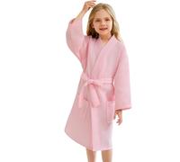 QYFHJGFR Kids Girls Kimono Collar Thin Waffle Bathrobe, Lightweight, Quick Drying Kids Bathrobe For Boys 6-15 Years(Size:10-15years,Color:Pink)