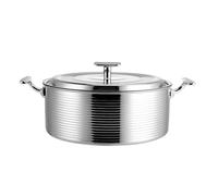 QYGKDYD Stainless Steel Deep with Golden Handles Commercial & Home Use Large Capacity Soup Triple-Layer Induction Compatible Pot for Mongolian Hot Pot,A,28cm