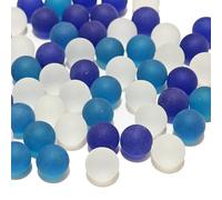 QYGL Frosted Sea Glass Ball Beads, Blue Mixed Seaglass Marbles - 1LB Decorative Glass Gemstones, Round Marble Beads, for Vase Fillers, Aquarium Rocks, DIY Crafts, Home Decor