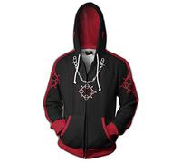 QYIFIRST Anime 3D Print Unisex Kingdom Xigbar Hooded Sweatshirt Jacket Zipper Black L (Chest 110cm), Black, L (Chest 110cm)