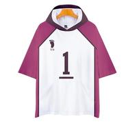 QYIFIRST Anime Haikyuu!! Shiratorizawa Volleyball Club Ushijima Wakatoshi No.1 Short Sleeve T-Shirt with Hood Blouse Top Cosplay Costume Black XL (Chest 126 cm)