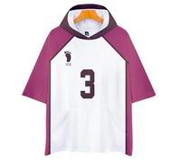 QYIFIRST Anime Shiratorizawa Volleyball Club Eita Semi No.3 Short Sleeve T-Shirt with Hood Blouse Top Cosplay Costume Black XL (Chest 126 cm)