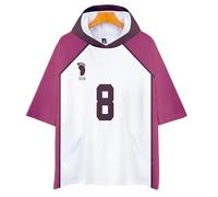 QYIFIRST Anime Short Sleeve Blouse Haikyuu!! Shiratorizawa Volleyball Club Tsutomu Goshiki No.8 Hooded T-Shirt Shirt Top Hooded T-Shirt Cosplay Costume Black L (Chest 120 cm)