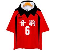 QYIFIRST Anime Short Sleeve Blouse Volleyball Club Shouhei Fukunaga No.6 Hooded T-Shirt Shirt Top Hooded T-Shirt Cosplay Costume Black L (Chest 120 cm)